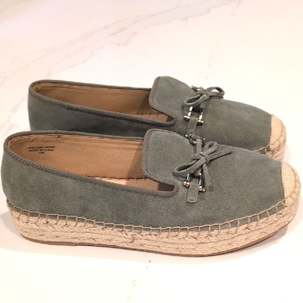 Talbots Quinn Horsebit Bow Suede Platform Espadrilles Slip On Shoes In Sagebrush